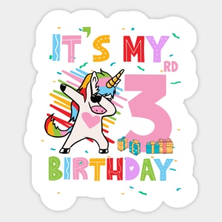 It's My 3rd Birthday Girl Cute Unicorn B-day Giif For Girls Kids toddlers Sticker